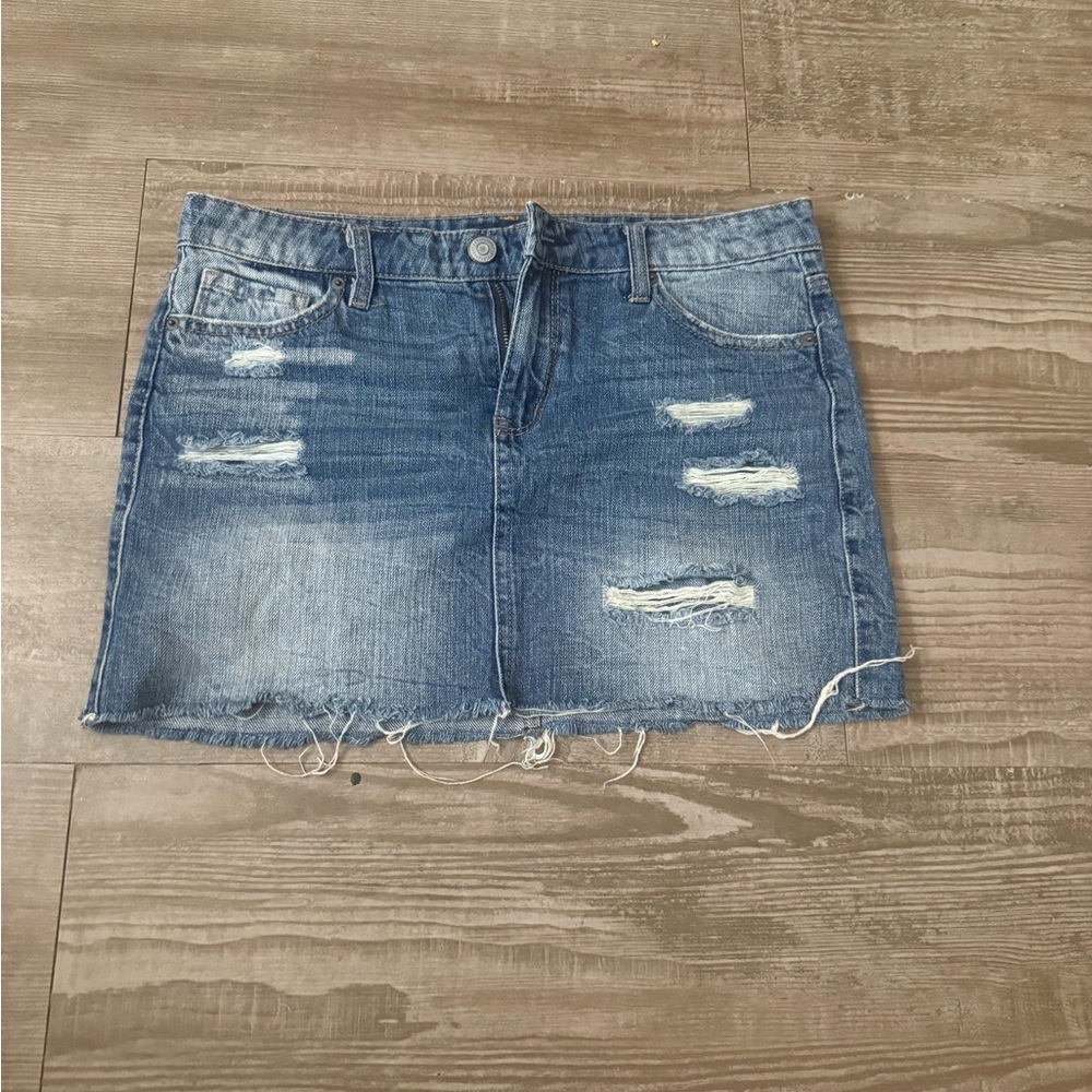 Aeropostale Denim Mini Skirt with Distressed Details